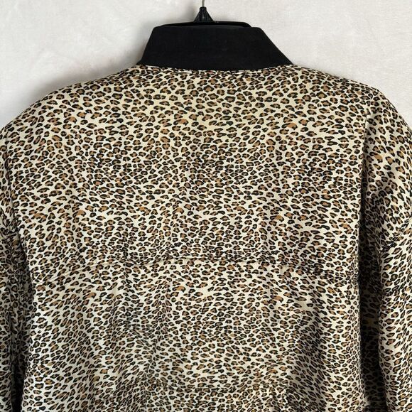 80s 1010 Leopard Print Silk Puffer Bomber Jacket Size Large Quilted 90s Vintage - Picture 11 of 15